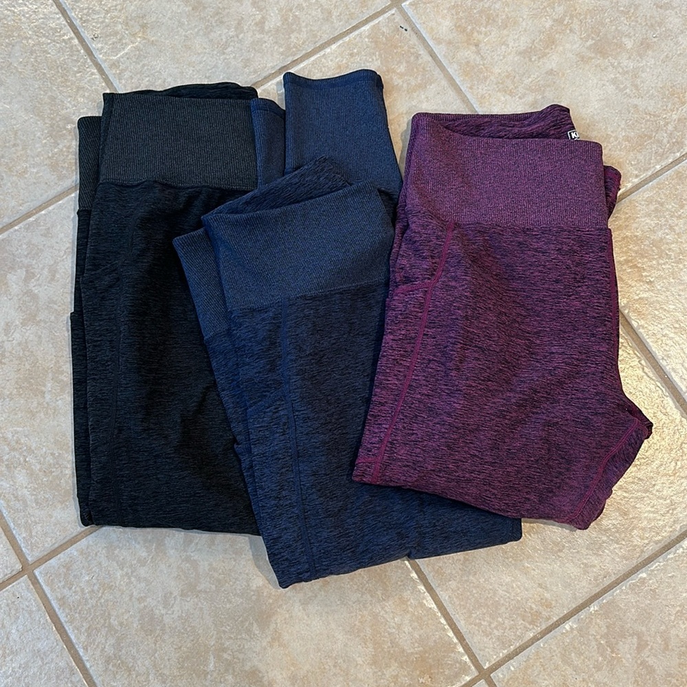 Set of 3 brushed leggings with pockets
